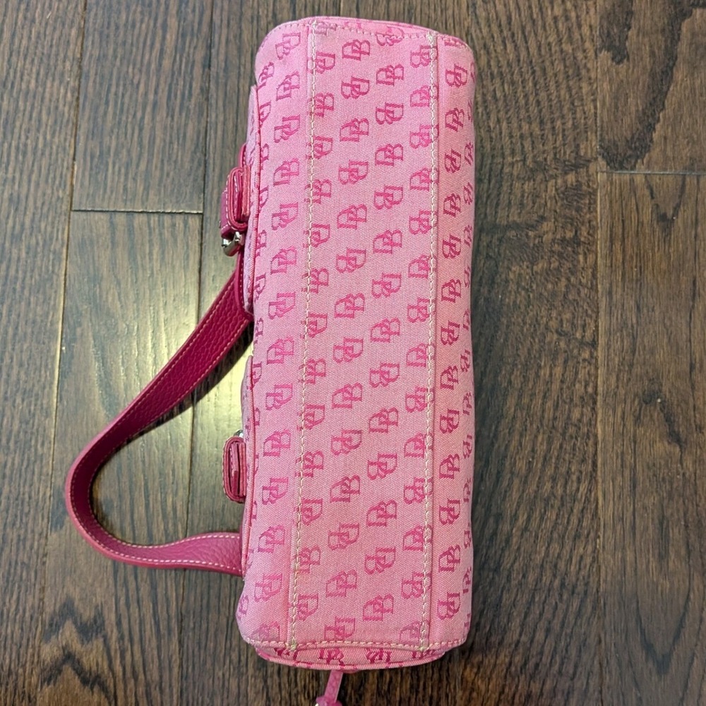 Vintage Dooney & Bourke Pink Y2K DB Monogram Canvas Leather Buckle Shoulder Bag - Picture 9 of 16